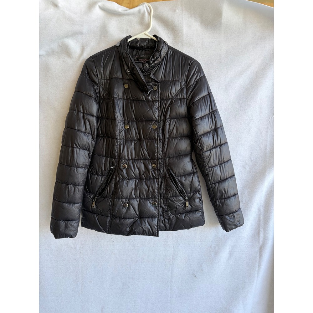 Victorias Secret Black Double Breasted Puffer Jacket Womens XS packable soft
